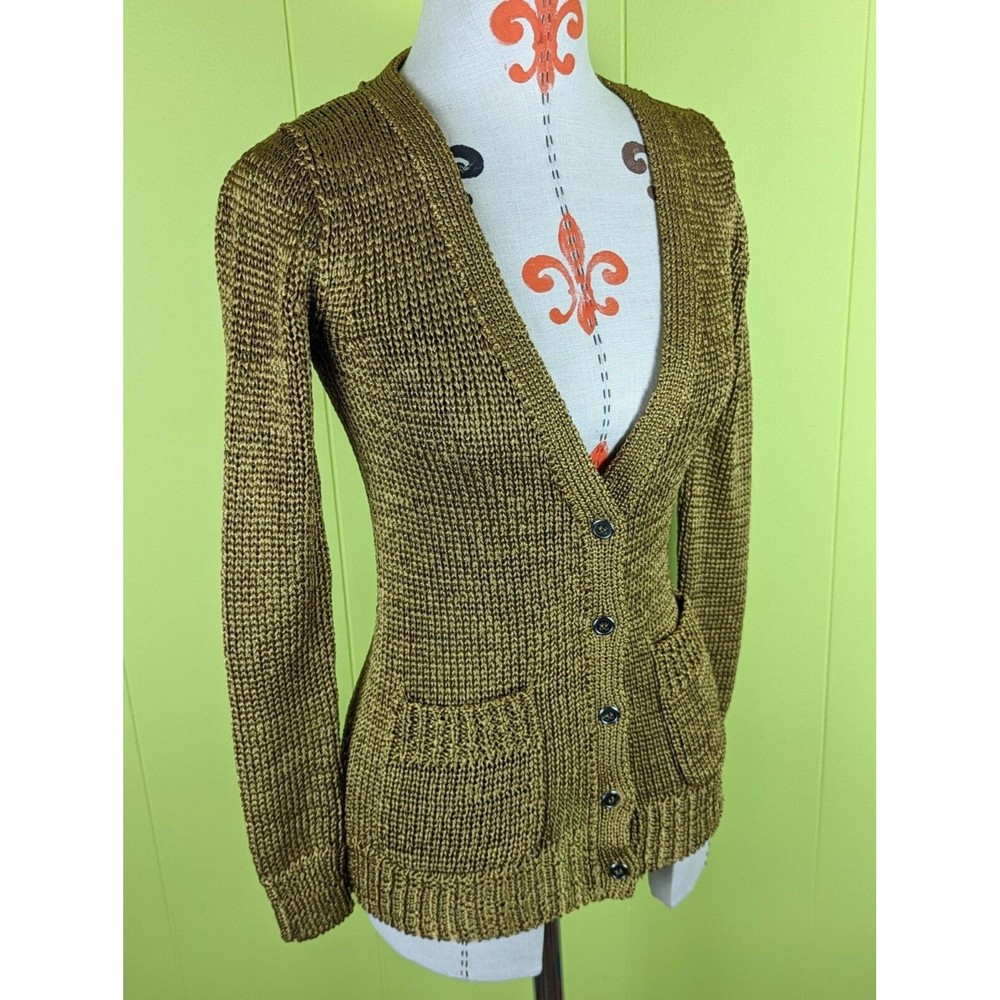J Crew Oralie XXS Gold Metallic Knit Cardigan Sweater Button Front #37370